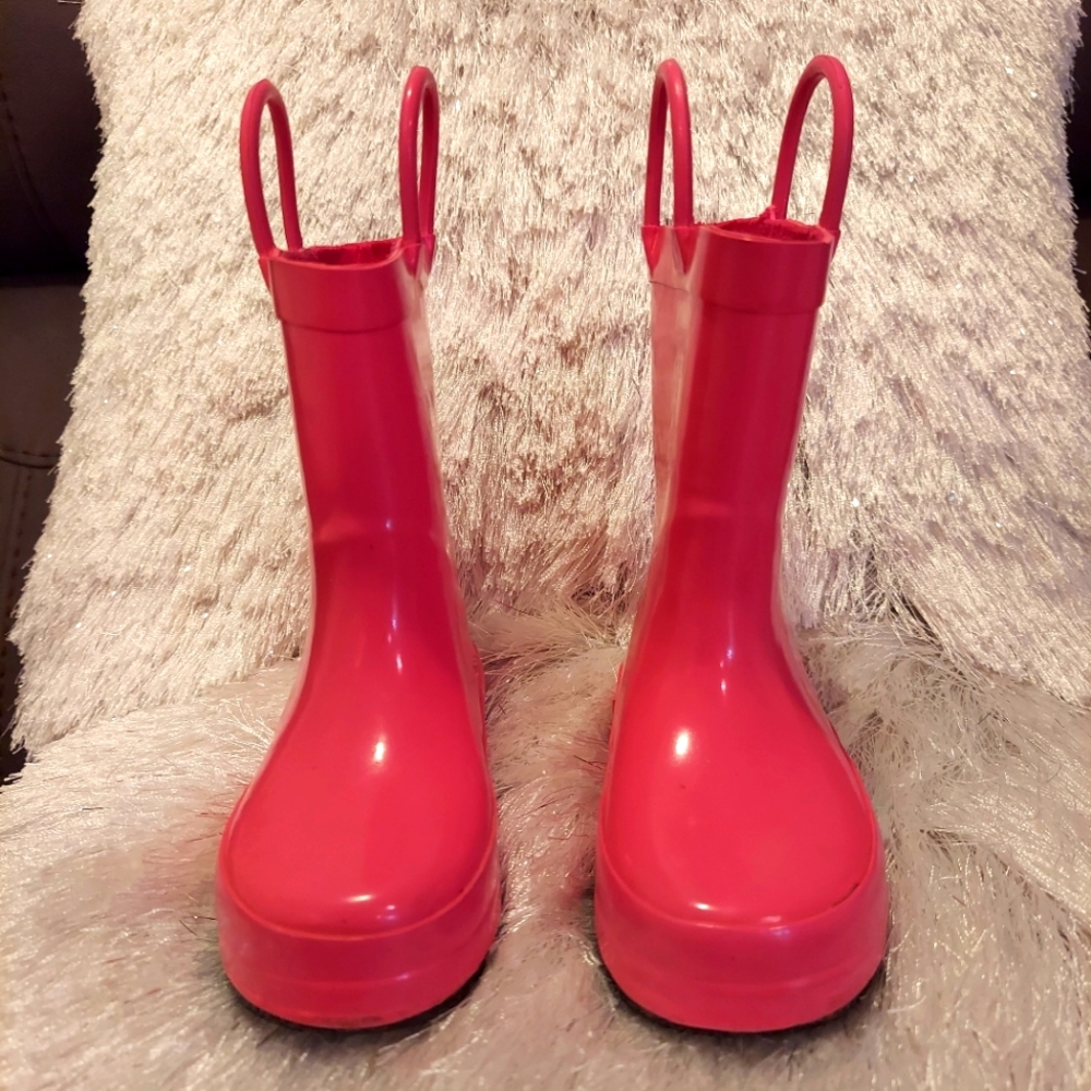 Rain Boots girls pink Handles for Pull Up Waterproof Size 6